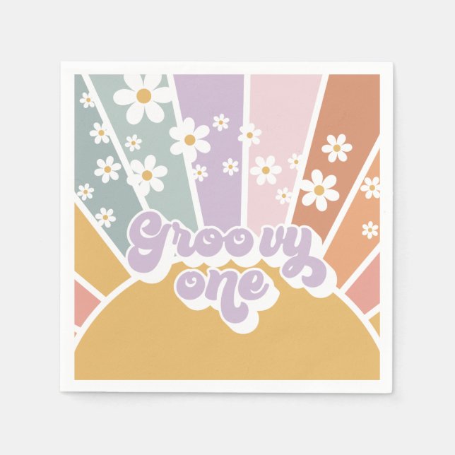 Serviette En Papier Groovy One Retro Sunshine Rainbow Daisy (Devant)