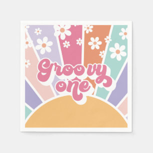 Serviette En Papier Groovy One Retro Sunshine Rainbow Daisy