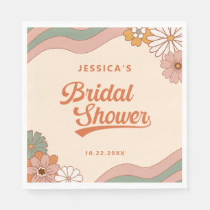 Serviette En Papier Groovy Rétro Fête de Mariage Florale des Années 70