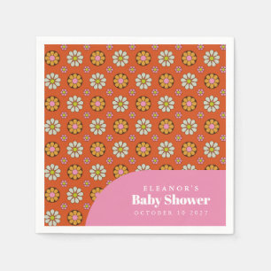 Serviette En Papier Groovy Rétro Fleurs Orange Baby Shower Personnalis