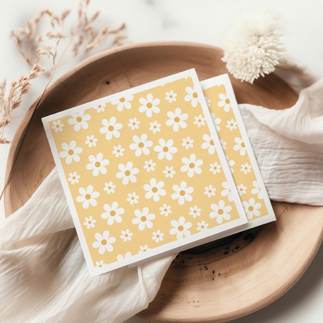 Serviette En Papier Groovy Retro Marguerite jaune (Créateur téléchargé)