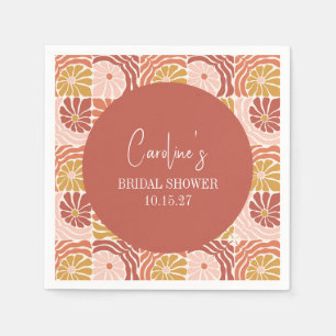 Serviette En Papier Groovy Rétro Rose Rouille Floral Mariage Personnal
