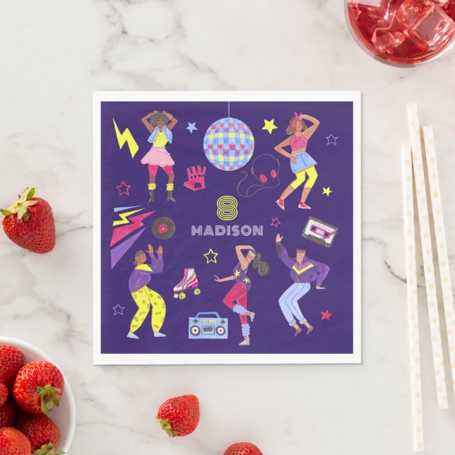 Serviette En Papier Groovy Roller Disco Party Rétro Disque 80  (En situation)