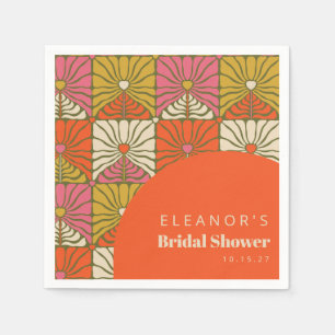 Serviette En Papier Groovy Vintage Orange Floral Fête de Mariage Perso