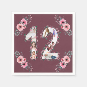Serviette En Papier Gros 12e anniversaire fille Flower Photo Collage