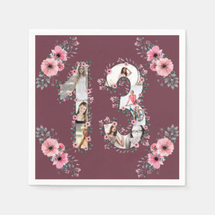 Serviette En Papier Gros 13e anniversaire fille Flower Photo Collage