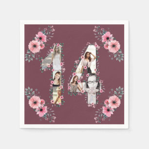 Serviette En Papier Gros 14e anniversaire fille Flower Photo Collage