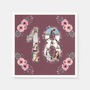 Serviette En Papier Gros 18e anniversaire fille Flower Photo Collage