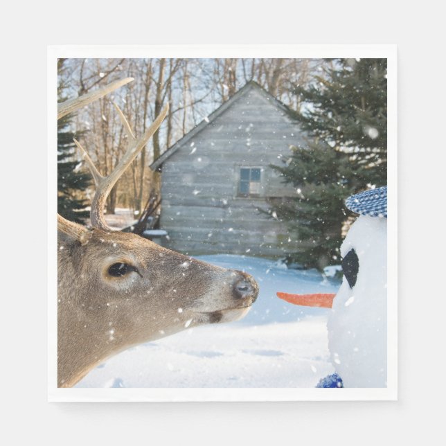 Serviette En Papier Gros Buck Deer avec un Snowman (Devant)