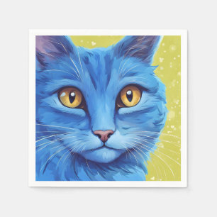 Serviette En Papier Gros chat bleu.