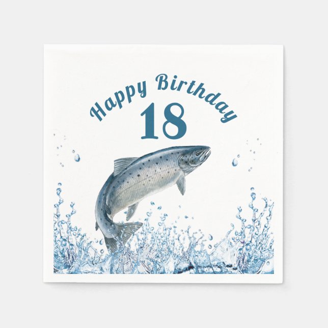 Serviette En Papier Gros Poisson Dans L'Eau 18ème Anniversaire (Devant)