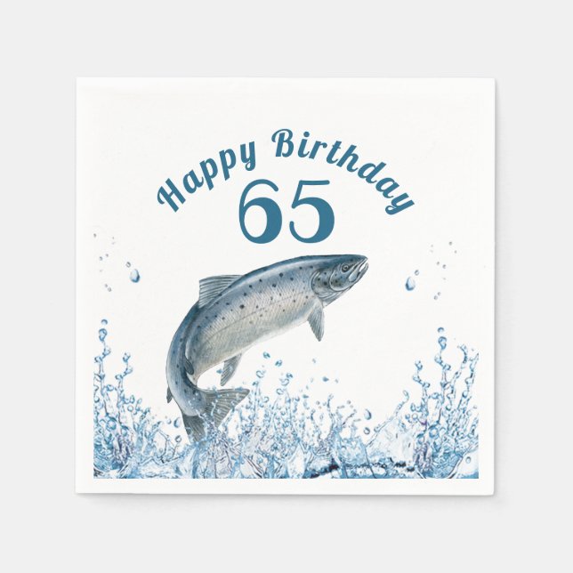 Serviette En Papier Gros Poisson Dans L'Eau 65e Anniversaire (Devant)