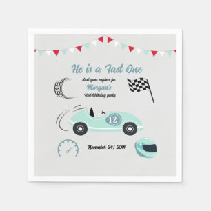 Serviette En Papier Grossissant Deux Fast Festive Blue Race Car Annive