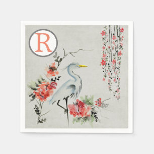 Serviette En Papier Grotte orientale rose florale Chinoiserie Monogram