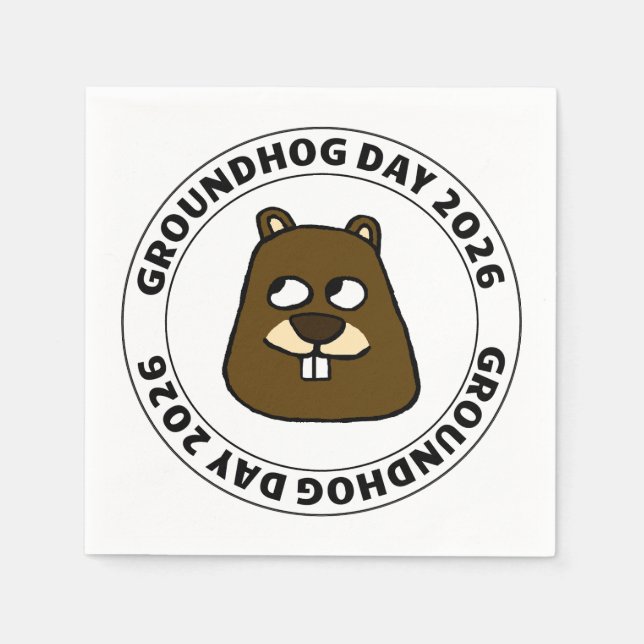 Serviette En Papier Groundhog Day 2026 with Groundhog face (Devant)