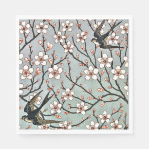 Serviette En Papier Grue - Fleurs d'amandier et hirondelles