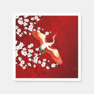 Serviette En Papier Grue japonaise Cerisier blanc Rouge