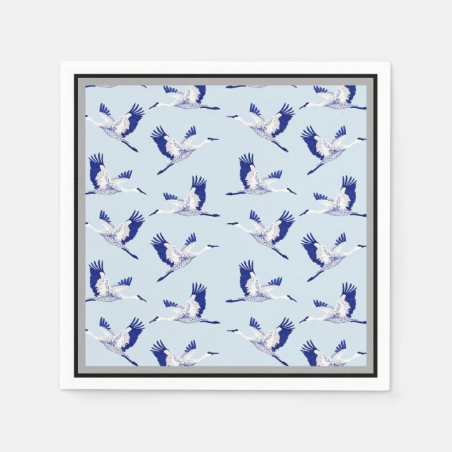 Serviette En Papier Grues bleues et blanches (Devant)
