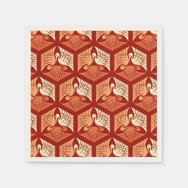 Serviette En Papier Grues japonaises, mandarin et orange clair (Devant)