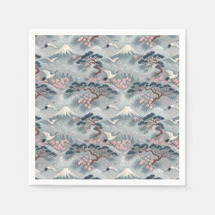 Serviette En Papier Grues japonaises & motif Mont Fuji à fleurs de cer