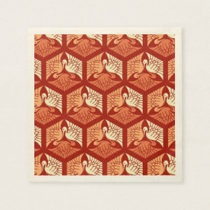 Serviette En Papier Grues, mandarine et orange-clair japonais