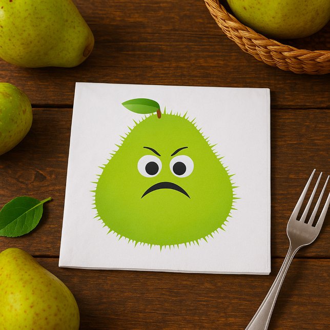Serviette En Papier Grumpy Fuzzy Pear Visage Fruit drôle Caractère (Créateur téléchargé)