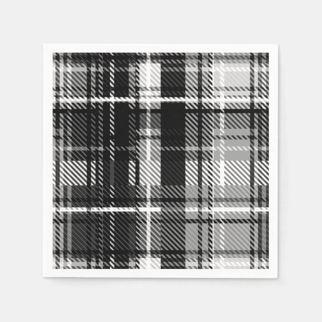 Serviette En Papier Grund Black Blanc Flannel Plaid Tartan Design (Devant)