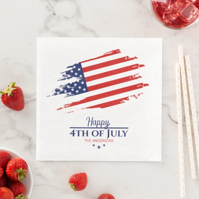 Serviette En Papier Grunge American Flag Happy 4 juillet ID1104 (En situation)