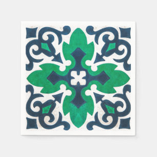 Serviette En Papier Grunge Damask Blue Green Swirl