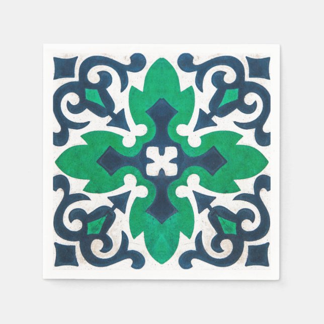 Serviette En Papier Grunge Damask Blue Green Swirl (Devant)