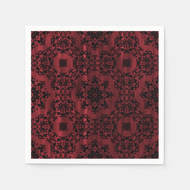 Serviette En Papier Grunge gothique rouge foncé et noir géométrique (Devant)