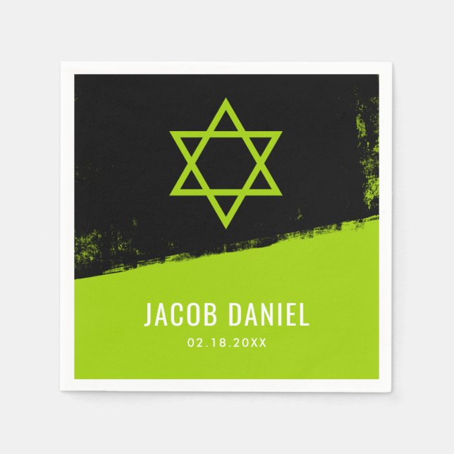 Serviette En Papier Grunge Lime Green Black Bar Mitzvah (Devant)