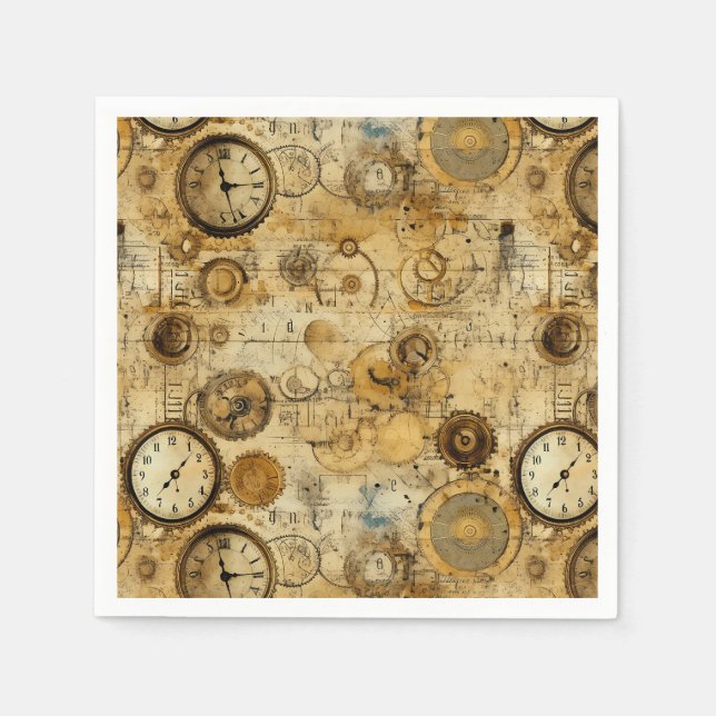 Serviette En Papier Grunge Rustic Steampunk Horloge (5) (Devant)