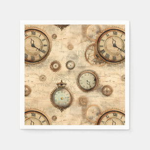 Serviette En Papier Grunge Rustic Steampunk Horloge (6)
