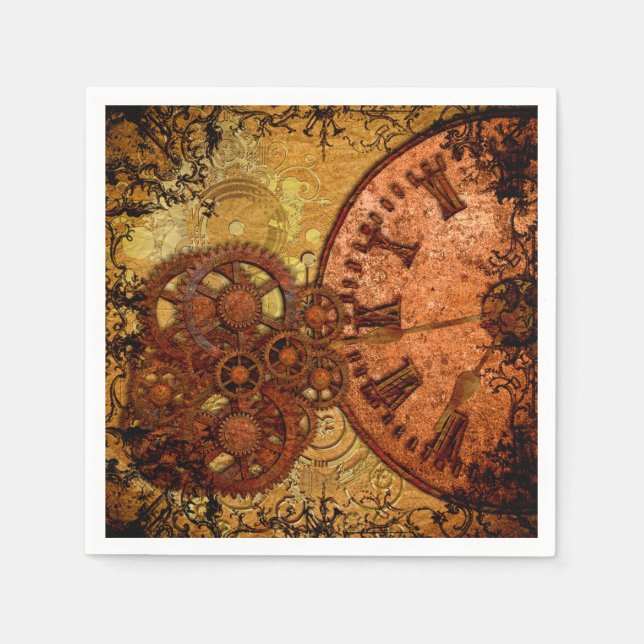 Serviette En Papier Grunge Steampunk Équipement et horloge (Devant)