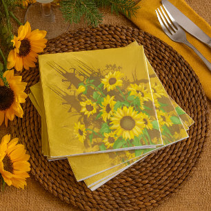 Serviette En Papier Grunge Tournesol Art Bold Rustique Jaune Floral