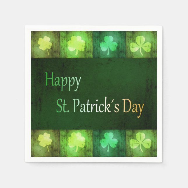 Serviette En Papier Grungy St. Patrick's Day Shamrocks - Papier Napkin (Devant)