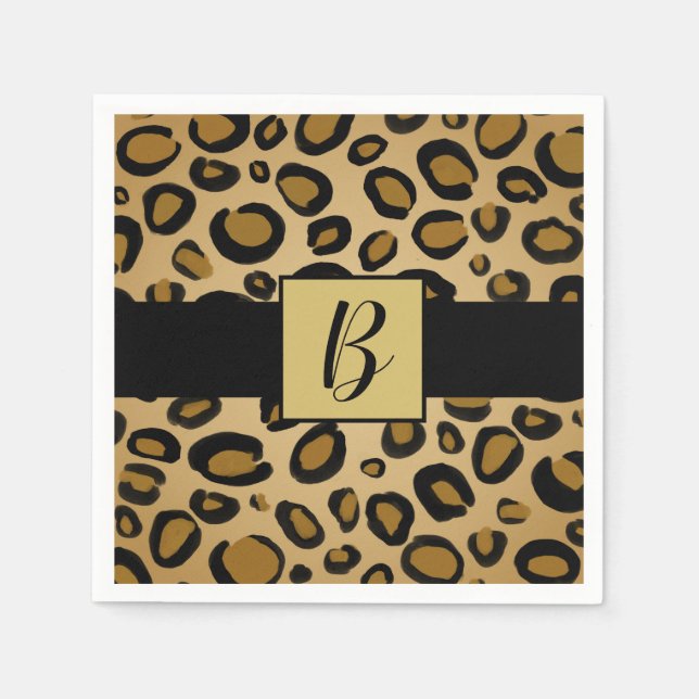 Serviette En Papier Guépard peint imprimé taches léopard or beige marr (Devant)