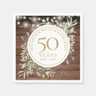 Serviette En Papier Guirlande de lumières en bois rustique pour le 50e
