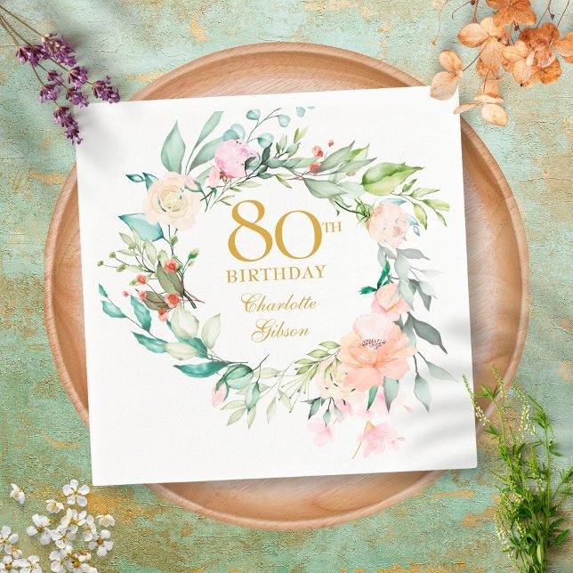 Serviette En Papier Guirlande de roses d'été pour 80 ans (Créateur téléchargé)