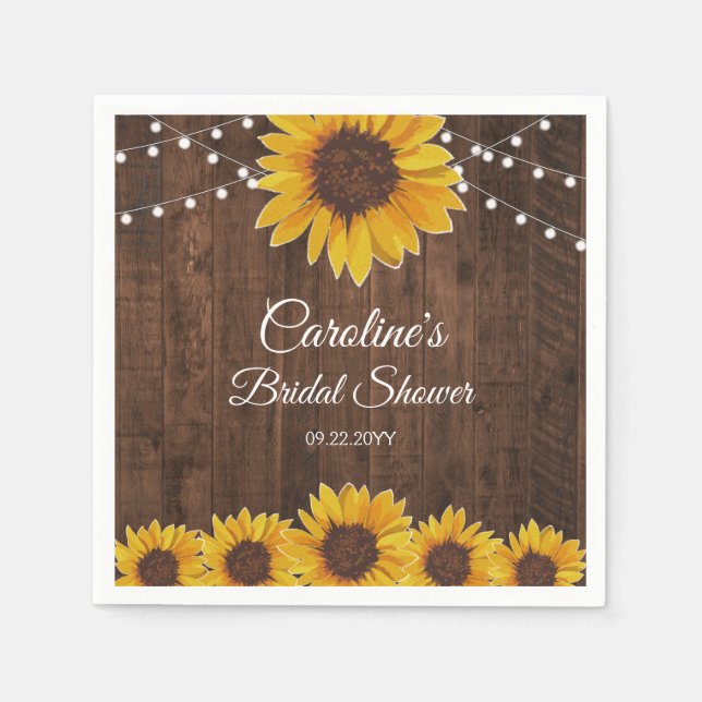 Serviette En Papier Guirlande de tournesols rustiques pour mariage (Devant)