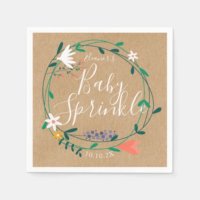 Serviette En Papier Guirlande Florale Bébé Sprinkle / Shower Rustique  (Devant)