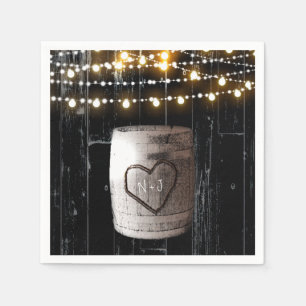 Serviette En Papier Guirlande lumineuse en bois noir et mariage rustiq