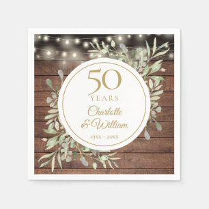 Serviette En Papier Guirlande lumineuse en bois rustique pour 50e anni