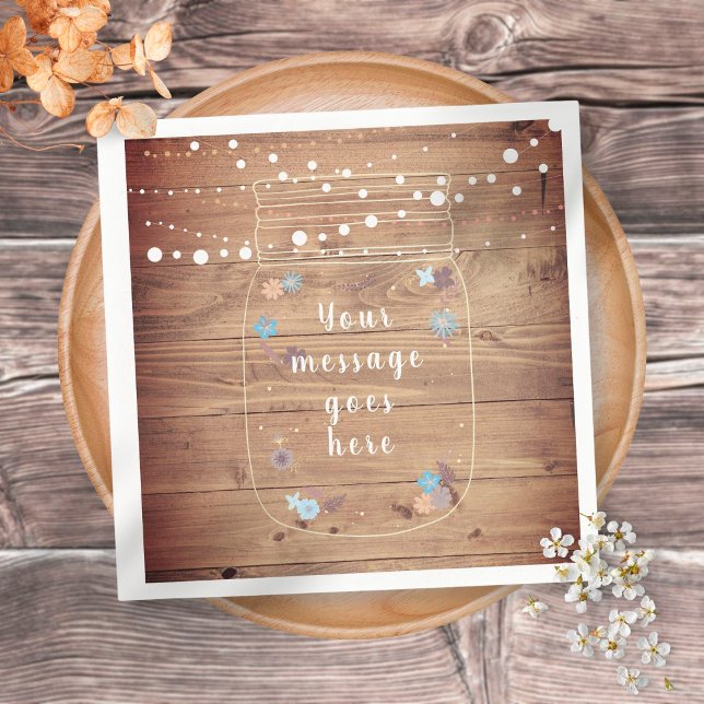 Serviette En Papier Guirlande Lumineuse Jar Mason Personnalisé Rustiqu (Créateur téléchargé)