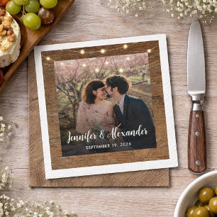 Serviette En Papier Guirlande rustique de lumières photo mariage