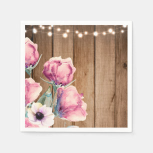 Serviette En Papier Guirlandes lumineuses et fleurs champêtres Bois de