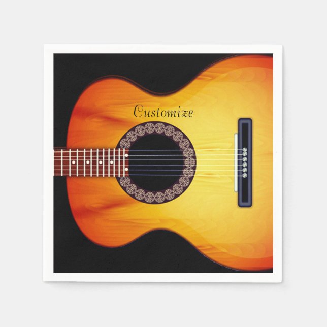 Serviette En Papier Guitare acoustique noire personnalisée 2 (Devant)