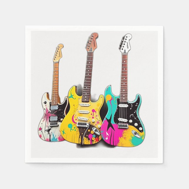 Serviette En Papier Guitares de style graffiti avec notes musicales (Devant)