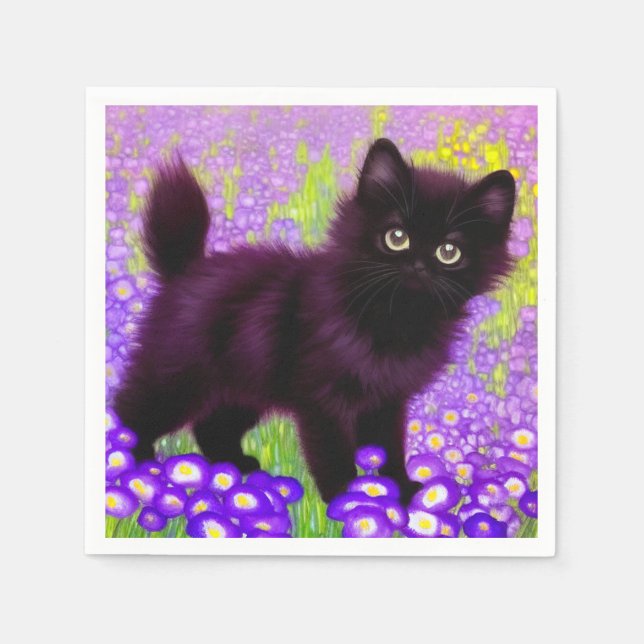 Serviette En Papier Gustav Klimt Black Kitten (Devant)